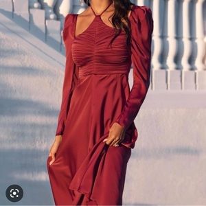 NWT ASTR The Label burgundy satin midi dress